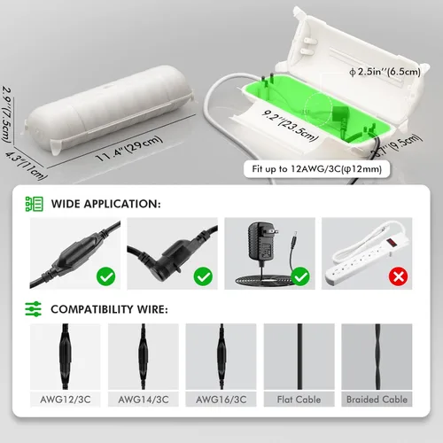 Miniatura 2 de RESTMO Caja de conexión impermeable para exteriores, cubierta de cable de extensión eléctrica resistente a la intemperie, cubierta sellada segura
