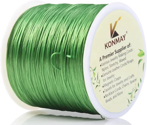 KONMAY Cuerda elástica de elastano verde militar de 0.024 in, cordón elástico suave para abalorios, 450 yardas para pulseras, collares y fabricación