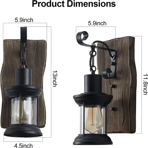 Miniatura 3 de Aplique de pared industrial vintage, lámparas rústicas de madera de metal para interiores, aplique de pared negro para comedor, pasillo, hotel, bar