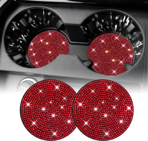 Miniatura 11 de SINGARO - Posavasos brillantes para automóvil, 4 posavasos antideslizantes universales, decorativos e integrados, accesorios para interiores de Rojo