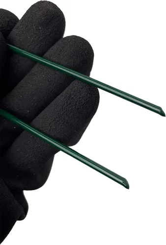 Miniatura 4 de 15 estacas de metal para jardín, grapas de paisaje de 6 pulgadas, estacas de esmalte verde horneadas en U para suelo para barrera de malezas