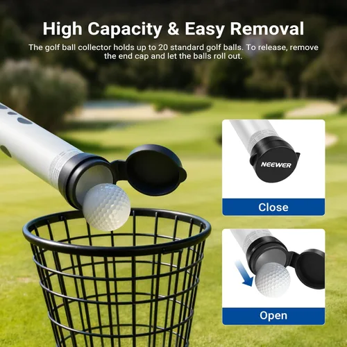 Miniatura 6 de NEEWER Tolva de tubo para pelotas de tenis y pelotas de pickleball, sección desmontable sin doblez, recogedor superior con tapón y correa
