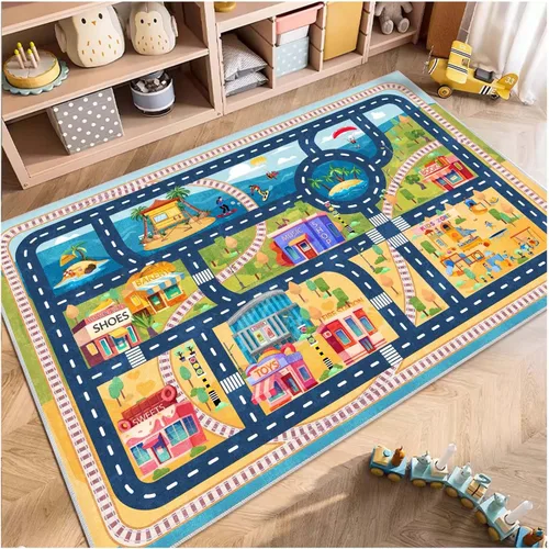 Miniatura 7 de Alfombras de juego de autos y caminos para sala de juegos, alfombras rectangulares lavables y antideslizantes para dormitorio de niñas y dormitorio