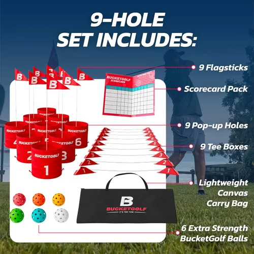 Miniatura 6 de bucketgolf Juego Pro El Juego de Golf Original y Definitivo para Patio Trasero para Familia, Adultos y Niños - Juego de Golf de 9 Hoyos Portátil