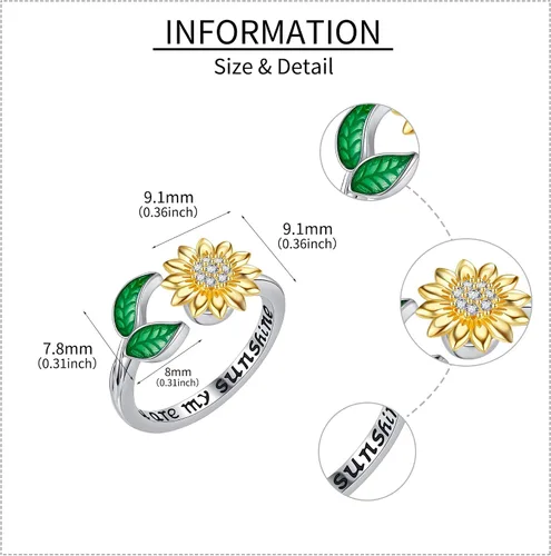 Miniatura 5 de SunflowerMushroomSkull RoseFiligree Moonstone S925 Sterling Silver Adjustable Open Thumb Rings for Women