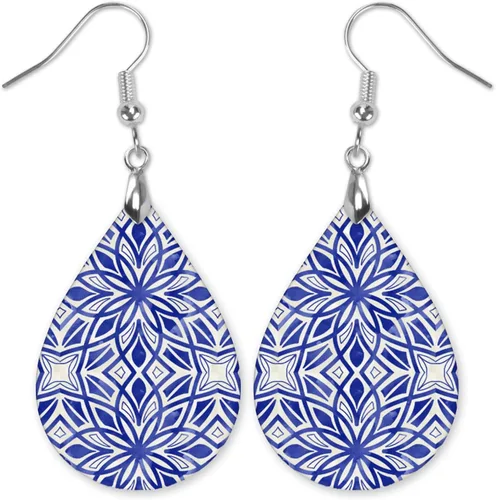 Miniatura 86 de Dangle Earrings for Women Colorful Dangling Drop Statement Jewelry Printed MDF Wood Teardrop Double Side Print Handmade by The Painted Pug