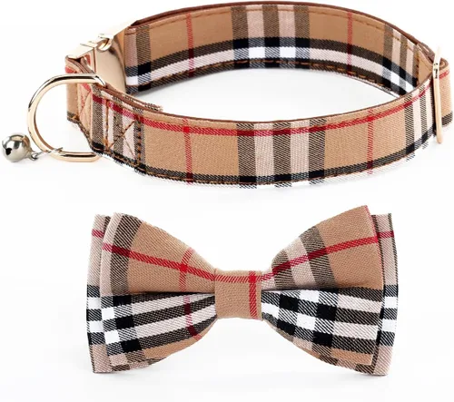 Miniatura 3 de Yizepet Collar de perro con moño - Collar ajustable para mascotas con hebilla de plástico, patrón elegante para perros pequeños, medianos o grandes