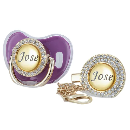 Miniatura 24 de Juego de Chupete y Clip con Nombre Personalizado Brillante - Binky Personalizado para Baby Shower, Recuerdo de Recién Nacido para Fotos Dorado