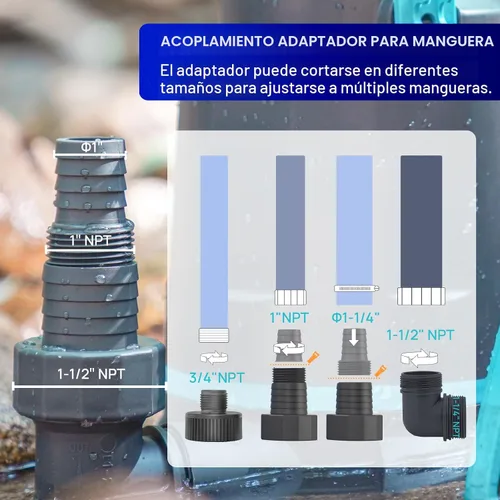 Miniatura 6 de Aquastrong Bomba de sumidero de 1 HP 4500 GPH Bomba de agua sumergible termoplástica portátil bomba de alto flujo de eliminación de agua