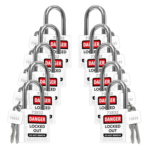 Miniatura 14 de TRADESAFE Juego de cerraduras de bloqueo - 7 candados iguales con llave roja, 2 llaves por cerradura, cerraduras Loto compatibles con OSHA