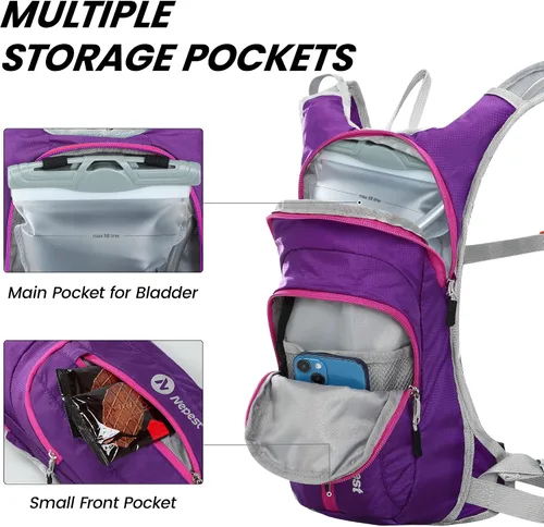 Miniatura 2 de Nepest Hydration Pack Backpack for Women & Men, Lightweight Water Backpack with 2L Water Bladder for Hiking Cycling Running Biking Púrpura
