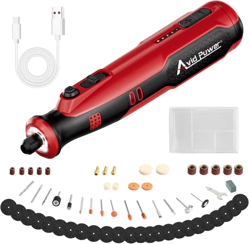 Miniatura 11 de AVID POWER Herramienta rotativa inalámbrica de 2.0 Ah 8V, herramienta giratoria recargable, 4 luces LED delanteras, 5 velocidades, 60 accesorios Gris