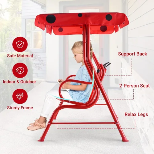 Miniatura 5 de GLACER Columpio de porche, hamaca de patio para niños con toldo ajustable y soporte, cinturón de seguridad, banco de columpio para exteriores de 2