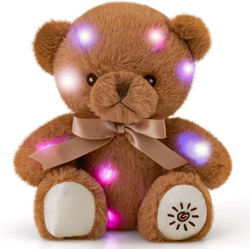 BSTAOFY Oso de peluche con luz marrón, oso de peluche brillante, juguete de peluche suave para niñas y niños, regalos de cumpleaños, 8 pulgadas