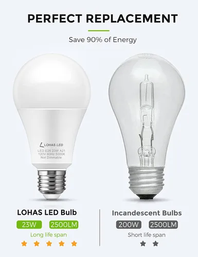 Miniatura 6 de LOHAS Bombilla LED Blanca Super Brillante, A21 23W (equivalente a 150-200 vatios), 2500 Lúmenes Altos, 5000K Blanco Luz de Día, bombillas de garaje