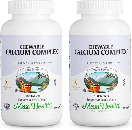 Maxi Health Complejo de calcio masticable, sabor a vainilla, vitamina D3 y magnesio masticables para ayudar a apoyar los huesos, suplemento Kosher