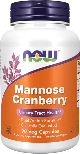 NOW Foods Suplementos, Manosa Arándano, Fórmula de Doble Acción*, Clínicamente Evaluada, Salud del Tracto Urinario*, 90 Cápsulas Vegetales