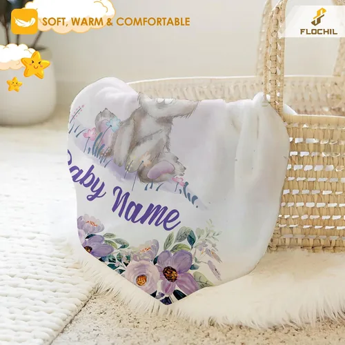 Miniatura 3 de FLOCHIL Manta de bebé personalizada para niñas, manta de bebé personalizada con nombre, manta de bebé de conejo personalizada, regalo para baby