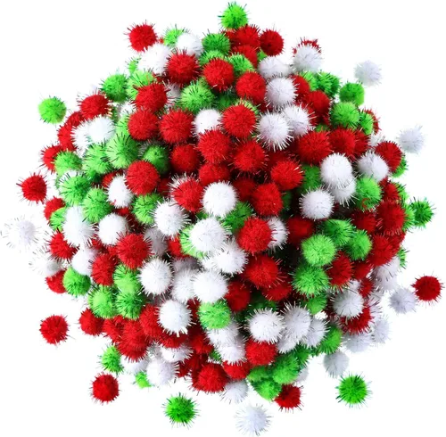 Miniatura 9 de HESTYA 500 Piezas Pompones de Navidad Brillantes de 0.5 Pulgadas Pompones Esponjosos Deslumbrantes Bolas de Pompones Pequeños de Fieltro con Blanco