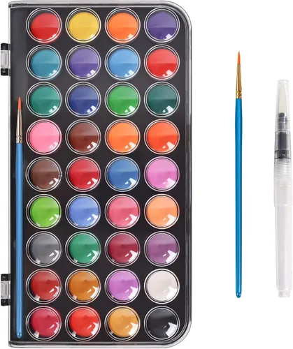 Pintura de acuarela, juego de pintura de acuarela lavable de 36 colores con un pincel, un pincel de agua recargable y una paleta, juegos de pinturas