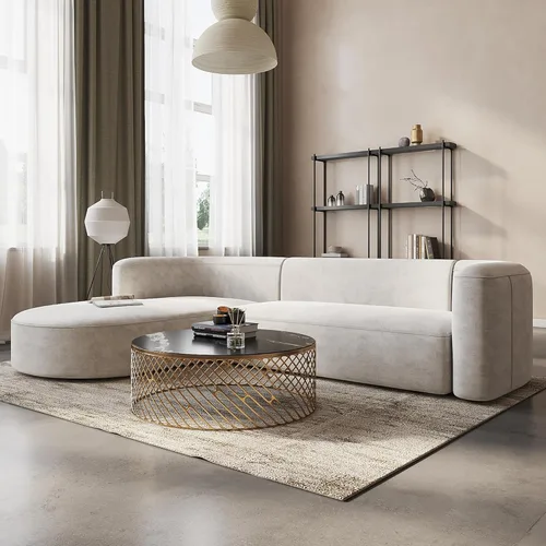Miniatura 4 de Acanva Sofá de terciopelo moderno de lujo con respaldo curvado ajustado, estilo minimalista, sofá cómodo para sala de estar, apartamento, seccional