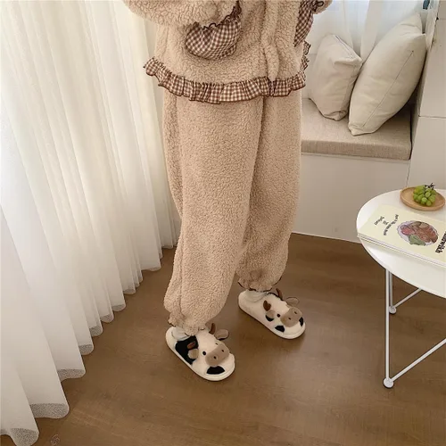 Miniatura 4 de Pantuflas de vaca, pantuflas para mujeres y hombres, bonitas pantuflas mullidas, pantuflas kawaii de dibujos animados de algodón de felpa