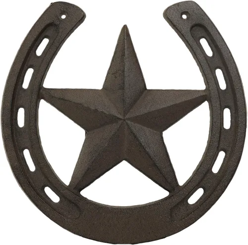 Ebros Gift Herradura de metal de hierro fundido rústico de 10 anchos con decoración de pared de estrella occidental, placa de arte recortada
