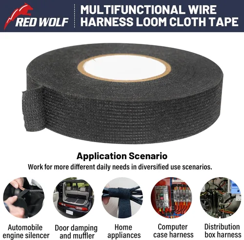 Miniatura 2 de RED WOLF Cinta para Arnés de Cableado de Alta Temperatura Cable de Alambre Cinta de Tela Autoadhesiva para Protección de Envoltura de Arnés