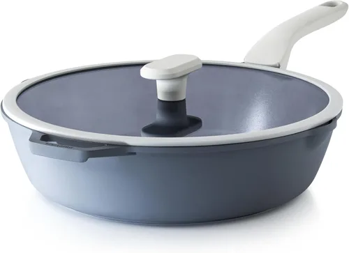 PRICUSIS Sartén antiadherente de cerámica con tapa para saltear en profundidad, sartenes de 10/12 pulgadas no tóxicas con doble salida de vertido,