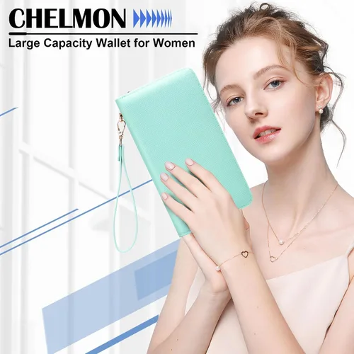 Miniatura 97 de Chelmon - Monedero para mujer de cuero genuino con bloqueo de señal RFID, para tarjetas de crédito