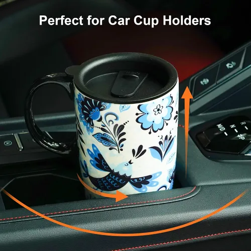 Miniatura 3 de Topadorn Taza de Café de Cerámica de Viaje con Tapa y Caja de Color, 17oz Termo de Café Apto para Microondas y Lavavajillas, Pájaro Azul