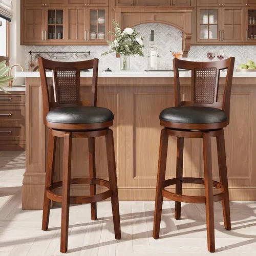 Miniatura 18 de ALPHA HOME Taburetes de bar giratorios con respaldo, 26 pulgadas, juego de 2, taburetes de bar de madera, sillas de bar de 360 grados con patas