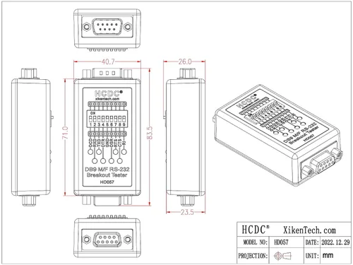 Miniatura 6 de Monitor LED RS232 Breakout Tester, DB9 macho a hembra, HCDC HD057