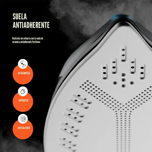 Miniatura 3 de Pursteam SteamBurst+ Plancha de vapor de 1750 W, suela de cerámica, vapor ajustable, ráfaga de vapor, autolimpiante, anticalco, antigoteo, potente