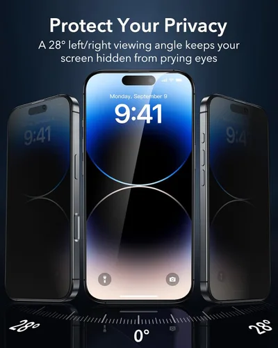 Miniatura 3 de ESR Paquete de 3 para iPhone 14 Pro Protector de Pantalla de Privacidad, Protector de Pantalla de Privacidad de Vidrio Templado Anti-espía