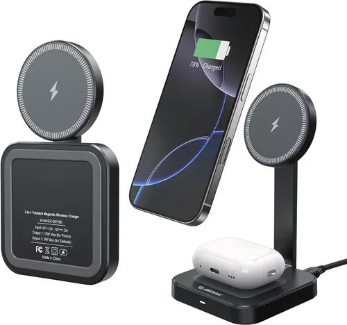 Miniatura 7 de Estación de carga inalámbrica magnética 2 en 1, soporte de cargador plegable para iPhone 17/16/15/14, almohadilla de carga AirPods, cargador