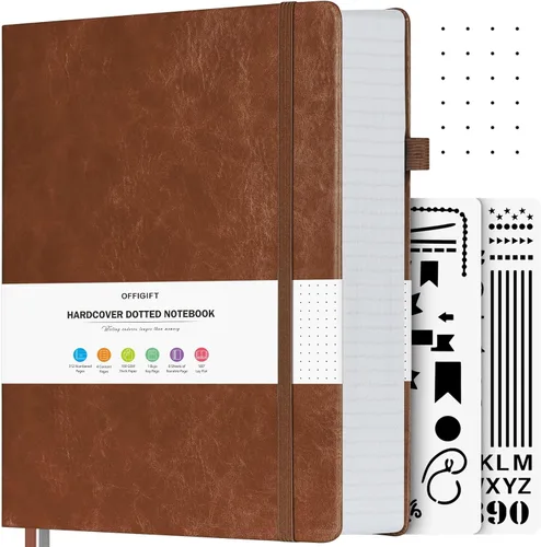 Miniatura 17 de Cuaderno de puntos, 312 páginas numeradas, cuaderno grande B5 de cuero de tapa dura, cuaderno de 3.53 oz/yd² con páginas de índice, diario de puntos