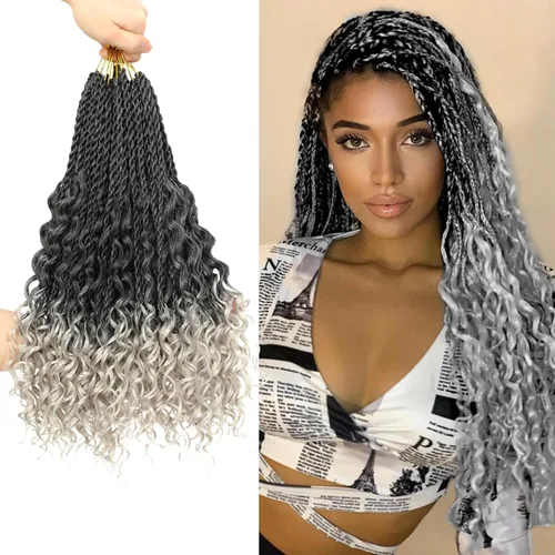 Miniatura 22 de Cabello senegalés de ganchillo con extremos rizados, 12 pulgadas, 8 paquetes de cabello bohemio de ganchillo con rizos de diosa, rizos de ganchillo