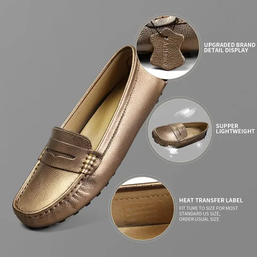 Miniatura 5 de Artisure Mocasines clásicos de cuero genuino para mujer, mocasines de conducción, mocasines casuales sin cordones, zapatos de barco cómodos y a