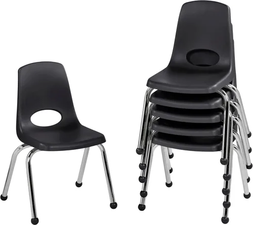 Miniatura 26 de FDP 16" Silla apilable escolar, silla de estudiante apilable con patas de acero cromado y ruedas; para aprendizaje en casa o en el aula - Gris claro