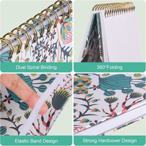 Miniatura 2 de Cuaderno de espiral, paquete de 4 cuadernos rayados A5 para mujer, diario en espiral de tapa dura con 2 bolsillos, cuadernos con rayas