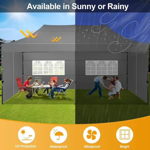Miniatura 7 de COBIZI - Carpa emergente plegable de 10x20 pies con 6 paredes laterales, carpa resistente UPF 50+ para todas las estaciones, resistente al viento