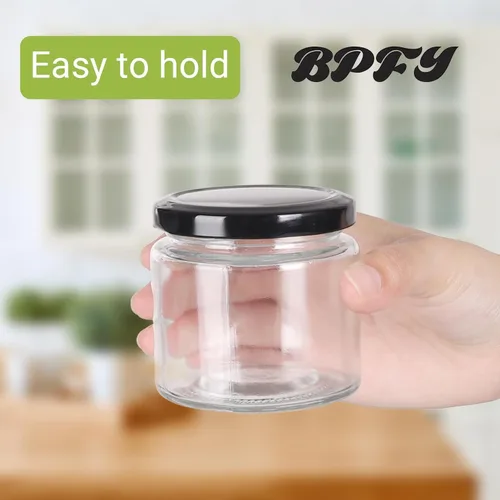 Miniatura 3 de Paquete de 24 tarros de vidrio de 5 onzas con tapas, tarros pequeños transparentes de 5.1 fl oz con 24 calcomanías, mini tarro de conservas