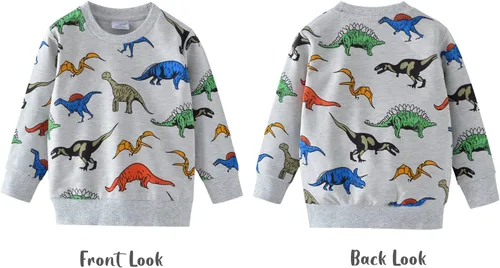Miniatura 5 de Popshion - Sudaderas de dinosaurios para niños, pulóveres deportivos de caricaturas de manga larga, tallas 1-7T