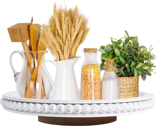 Miniatura 9 de HPC Decor - Organizador de madera Lazy Susan con cuentas de 12 pulgadas para decoración de mesa de granja, tocadiscos redondos para armario de mesa