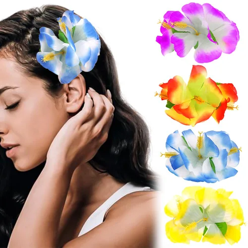 Miniatura 10 de Accesorios para el cabello de flores de plumeria hawaiana Ahoney para mujeres y niñas - 4 piezas de broches y horquillas de flores artificiales