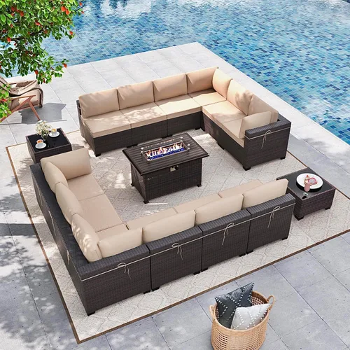 Miniatura 21 de Gotland Juego de muebles de patio de 8 piezas con mesa con fogón, muebles de ratán para exteriores para todo tipo de clima con respaldo alto de 2