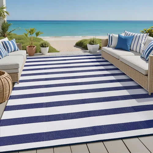 Miniatura 42 de PureCozy Alfombra de paja de plástico para exteriores, color negro, beige, grande, impermeable, para patio, 5 x 8 pulgadas, geométrica, reversible