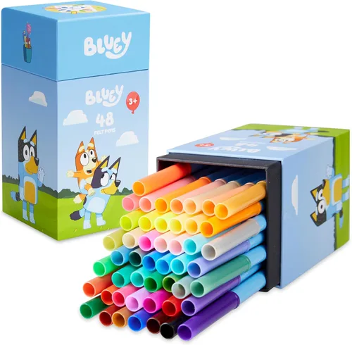 Bluey Juego de 48 bolígrafos para colorear para niños, suministros de arte, marcadores de punta de fieltro lavables, regalos