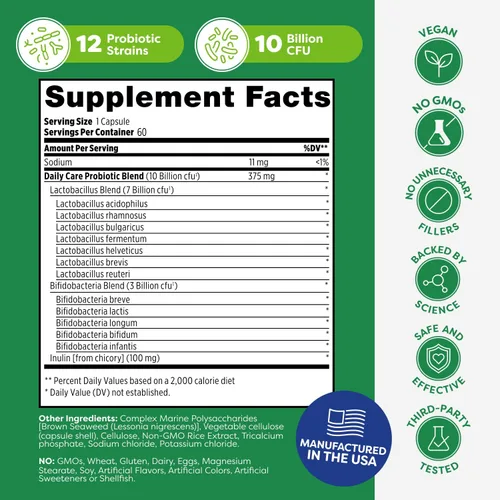 Miniatura 6 de Probulin Suplemento probiótico de cuidado diario, cápsulas de apoyo para la salud digestiva, intestinal e inmune para hombres y mujeres, 10 mil
